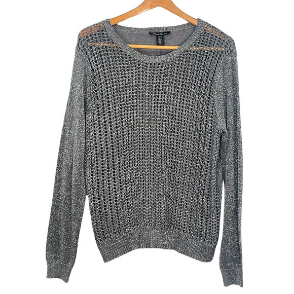 3-FOR-$30 Kenneth Cole Sz L Misha Pullover Sweater Mesh Knit Sparkly Silver New - Picture 11 of 11